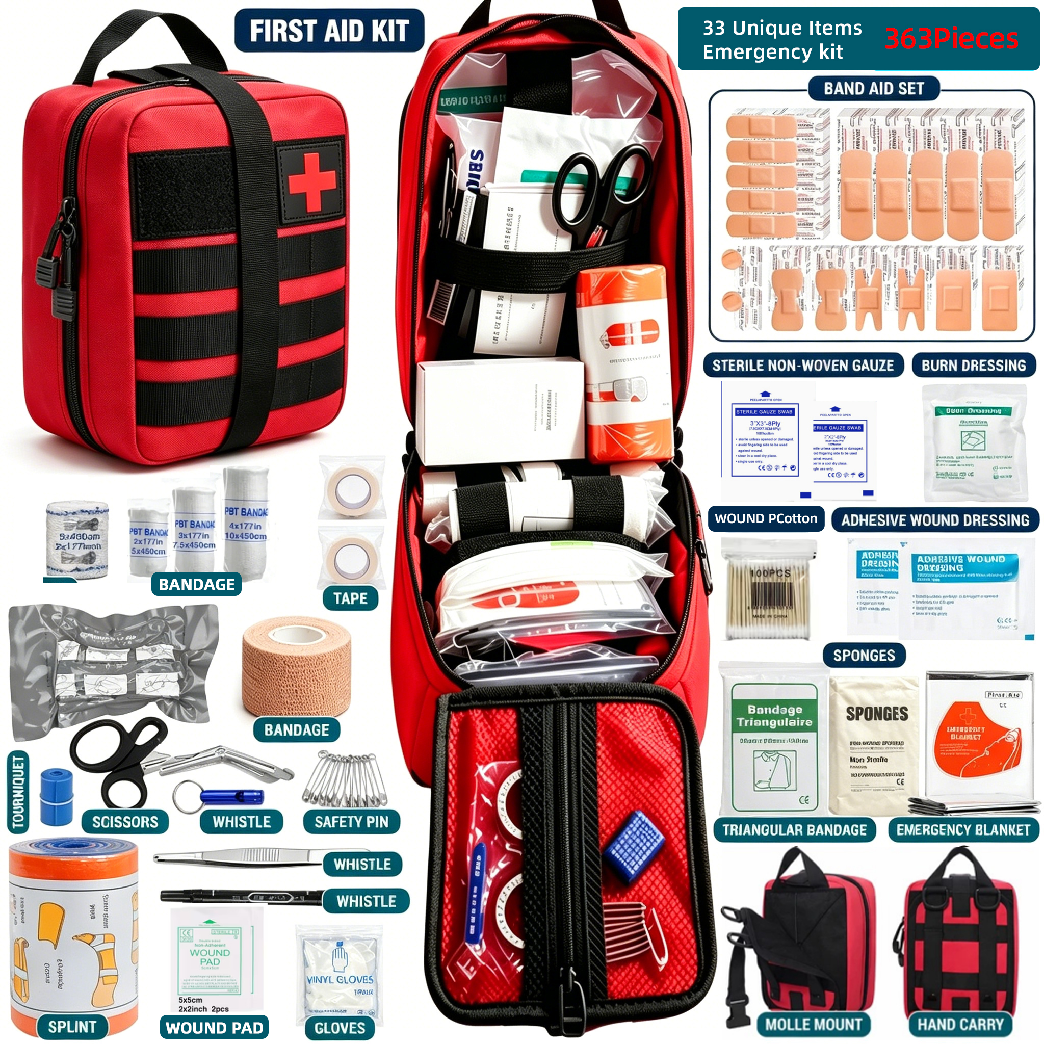 Bivy Bag Emergency - 363pcs First Aid Kit Bag All
