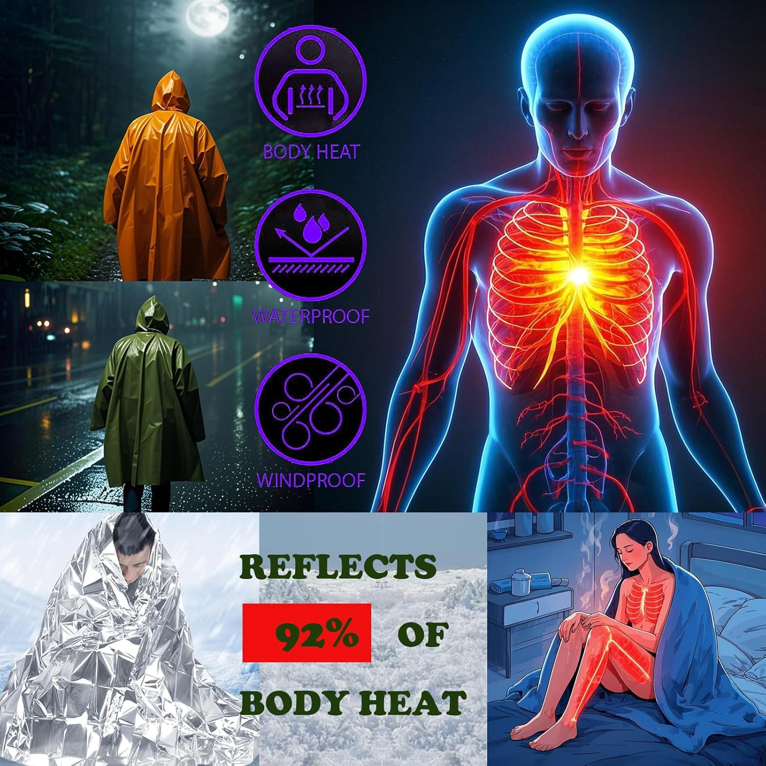 Camping Raincoat Waterproof Su - Survival Blanket Reflective 리뷰 및 가격